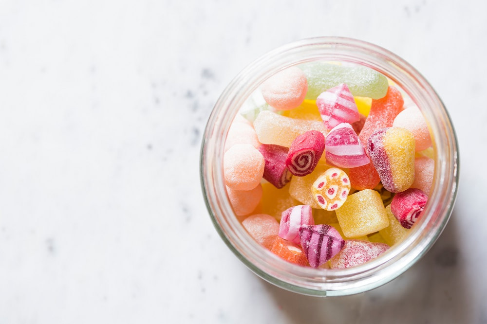 Sugary candy in a jar