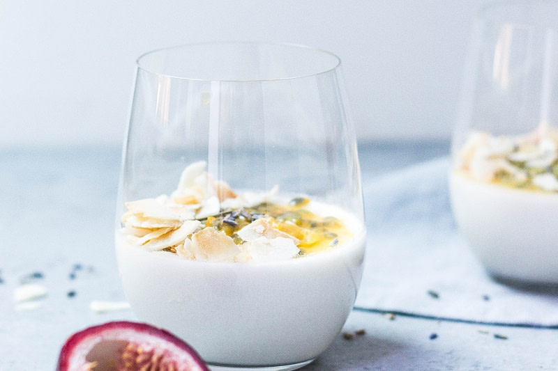 Yogurt in a cup with passion fruit