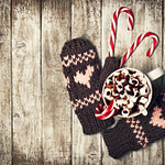 Holiday period gloves and hot chocolate