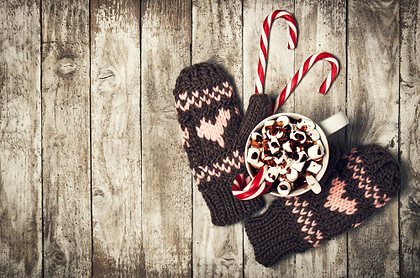 Holiday period gloves and hot chocolate