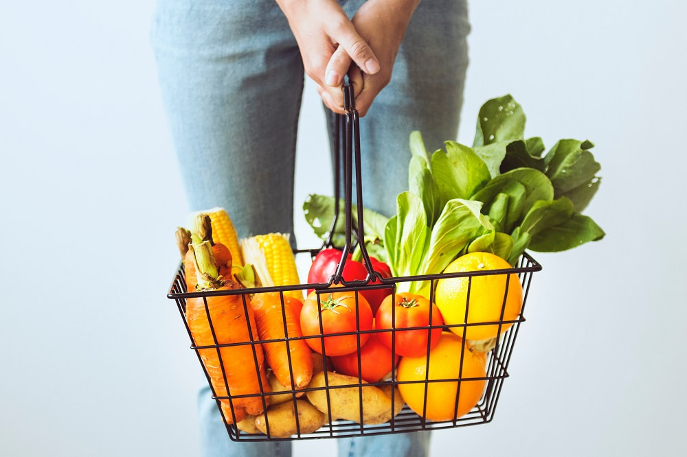 Organic food in a shopping basket