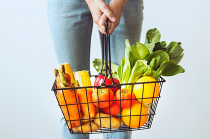 Organic food in a shopping basket
